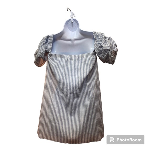 RAMPAGE Dress Chambray & White Stripe Puff Sleeves Seersucker Size Medium - Picture 7 of 11